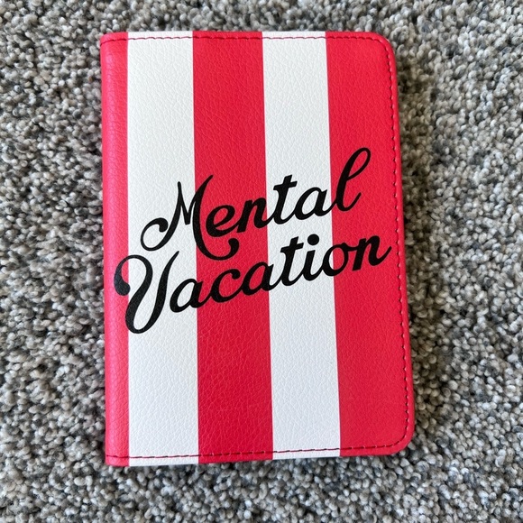 Ban.do Red White Stripes Pink Green Interior Faux Leather Passport Holder NEW - Picture 1 of 5